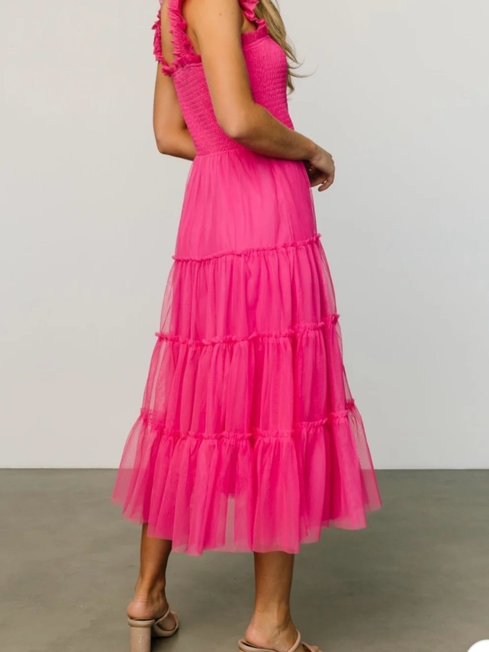 Baltic Born Bright Pink Smocked Tulle Top - Picture 3 of 12